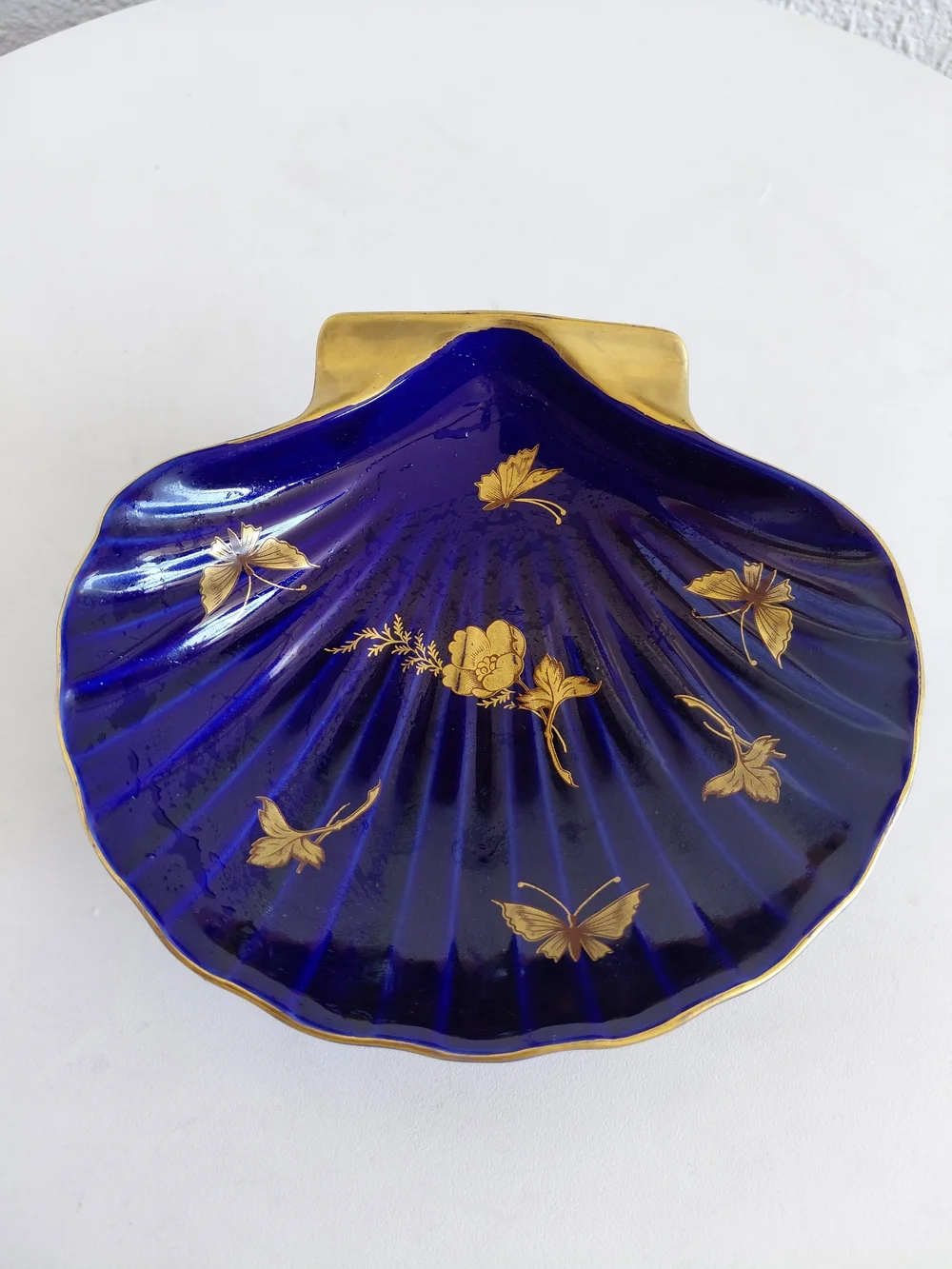 Cobalt Blue Scallop Shell Decorative Dish with Gold Accents